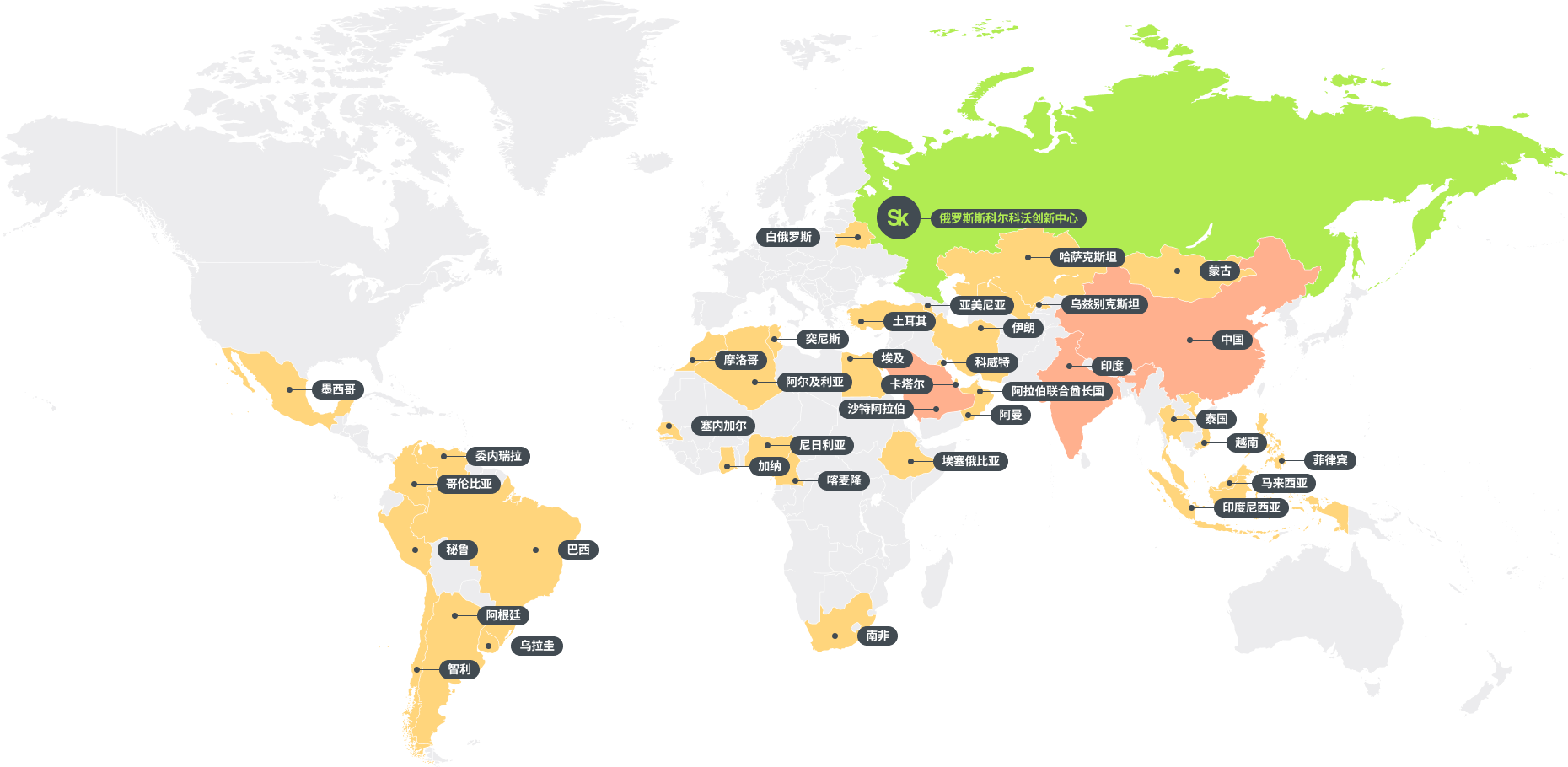 карта представительств Сколково в мире