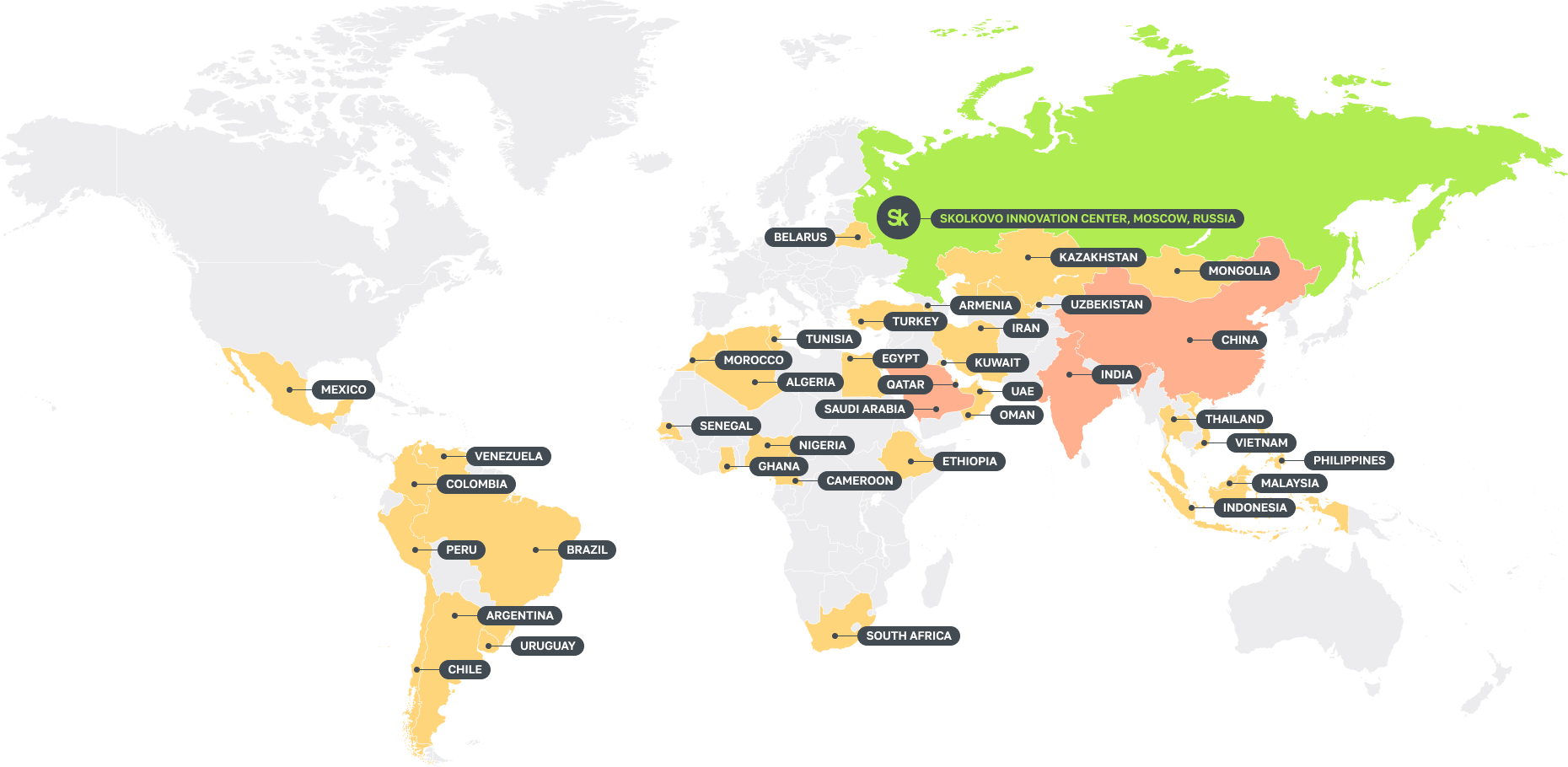 карта представительств Сколково в мире