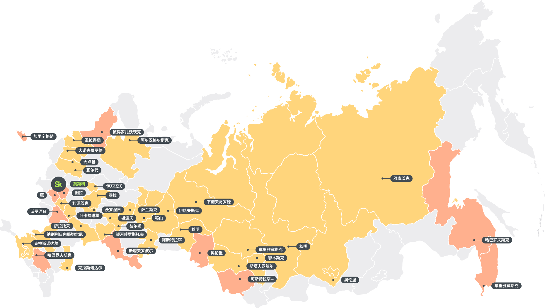 карта представительств Сколково в России