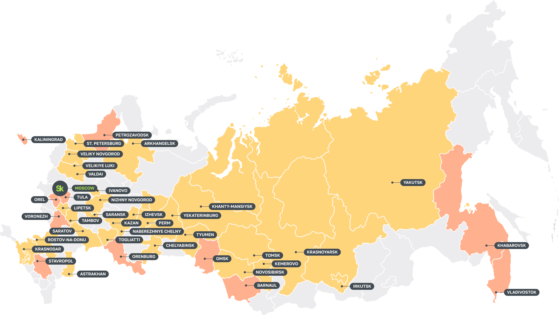 карта представительств Сколково в России